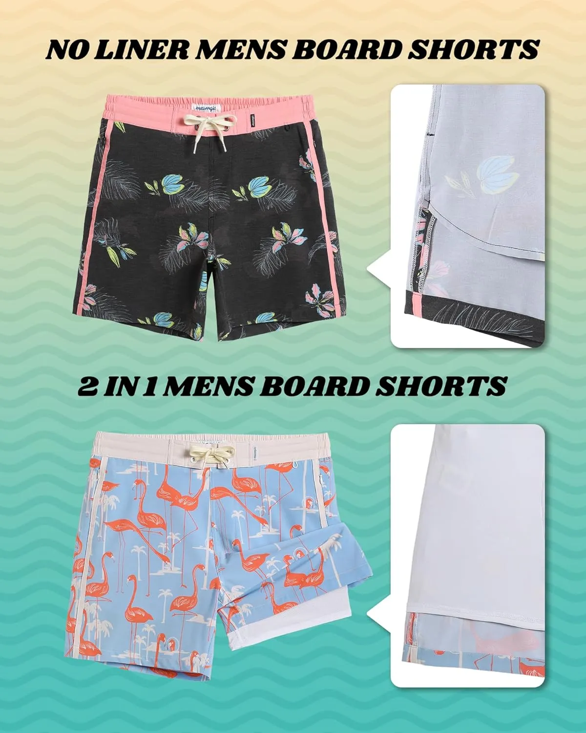 maamgic Men's Swim Trunks Board Shorts Vintage Beach Shorts 4 Way Stretch Quick Dry with Zipper Pockets