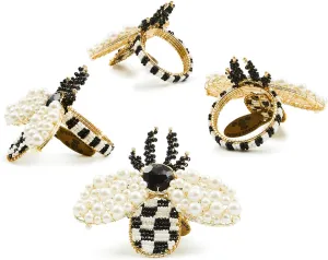 MACKENZIE-CHILDS Set of 4 Napkin Rings, Decorative Napkin-Holder Ring for Cloth Napkins, Bee