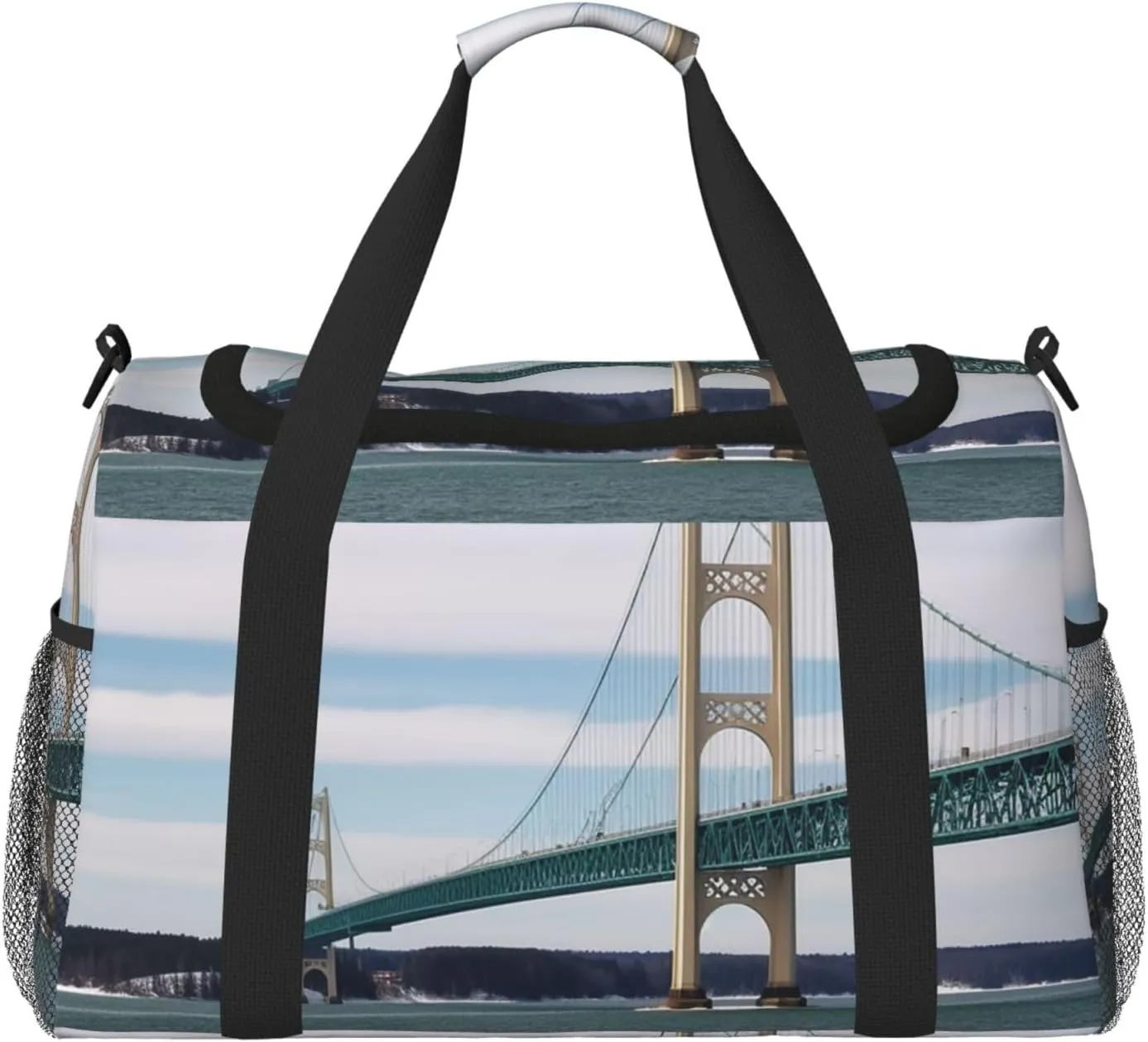 Mackinac Suspension Bridge Travel Duffel Bag Lightweight Waterproof Carry On Tote Bag Foldable Weekender Overnight Bags Sport Gym Bag For Women Men