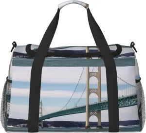 Mackinac Suspension Bridge Travel Duffel Bag Lightweight Waterproof Carry On Tote Bag Foldable Weekender Overnight Bags Sport Gym Bag For Women Men