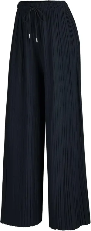 Made By Johnny Women's Pleated Wide Leg Palazzo Pants with Drawstring