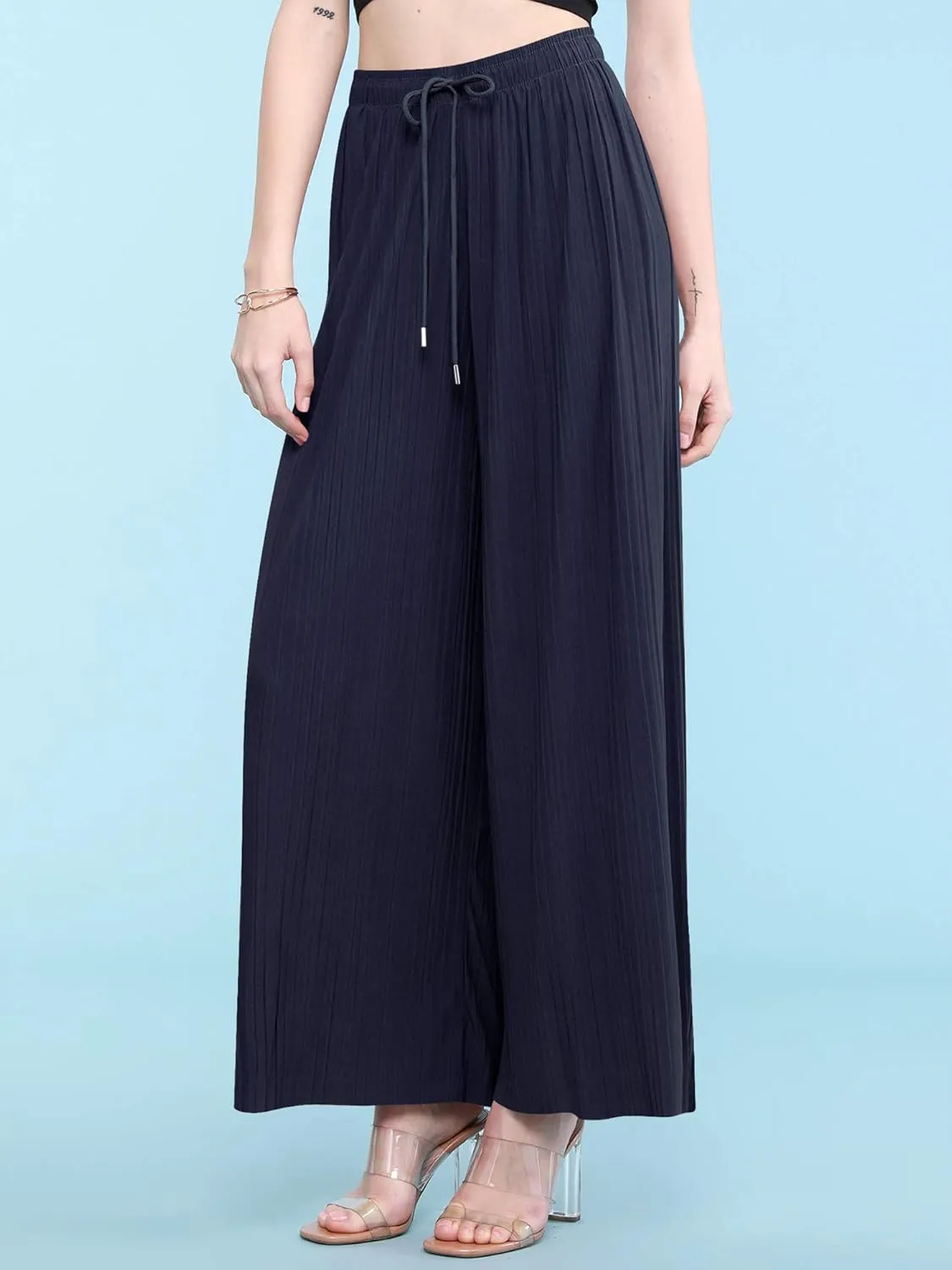 Made By Johnny Women's Pleated Wide Leg Palazzo Pants with Drawstring