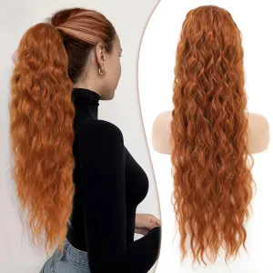 Mairead Curly Ponytail 26 Inch Ponytail extension Copper Red Long Curly Wavy Ponytail Natural Wavy Synthetic HairPieces for Women Auburn red 26inch 30C