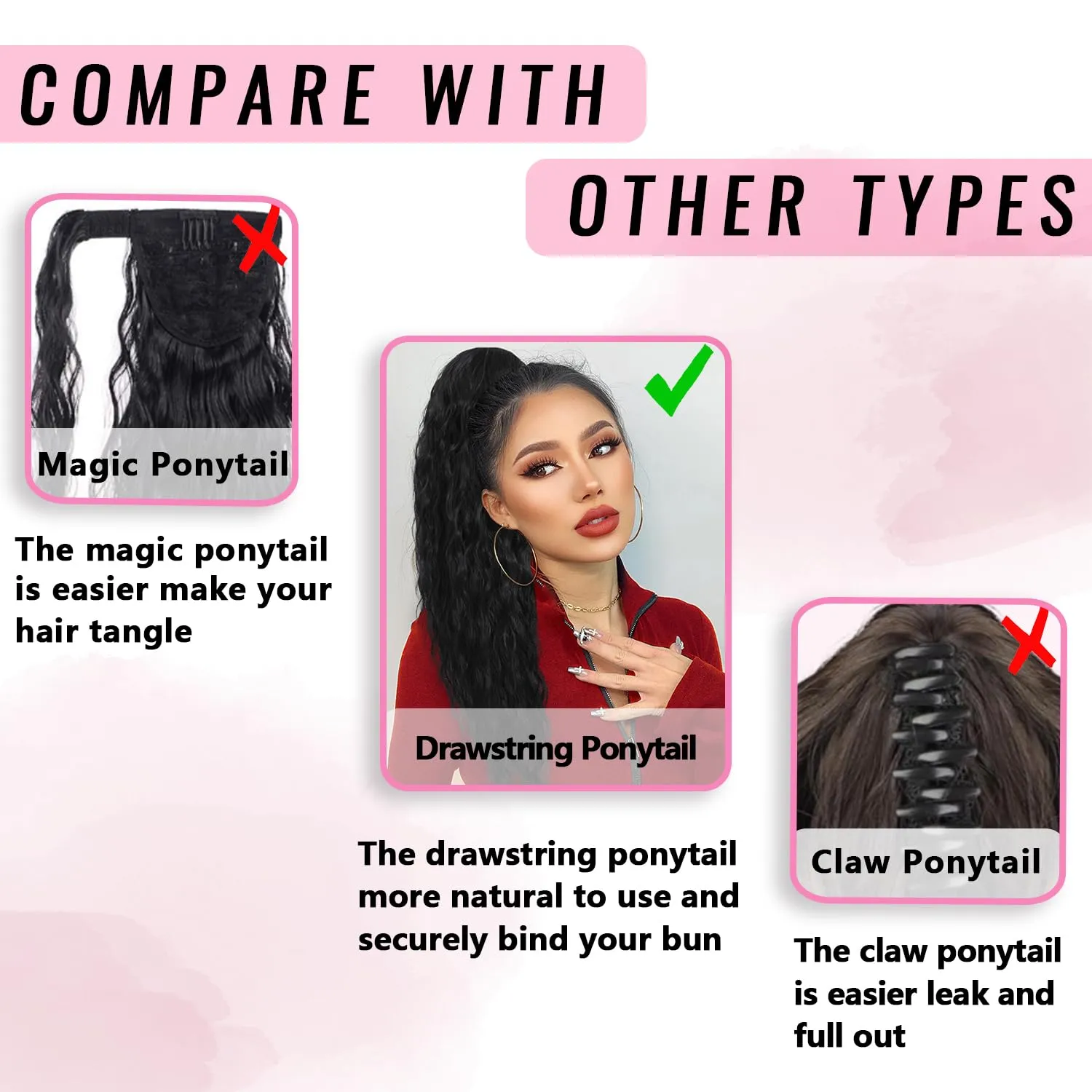 Mairead Red Ponytail Extension Drawstring Curly Ponytail for Women 26 Inch Burgundy Curly Wavy Pony Tails Hair Extensions Synthetic Hairpiece for Women Daily Party Use Wine Red 26inch 118#