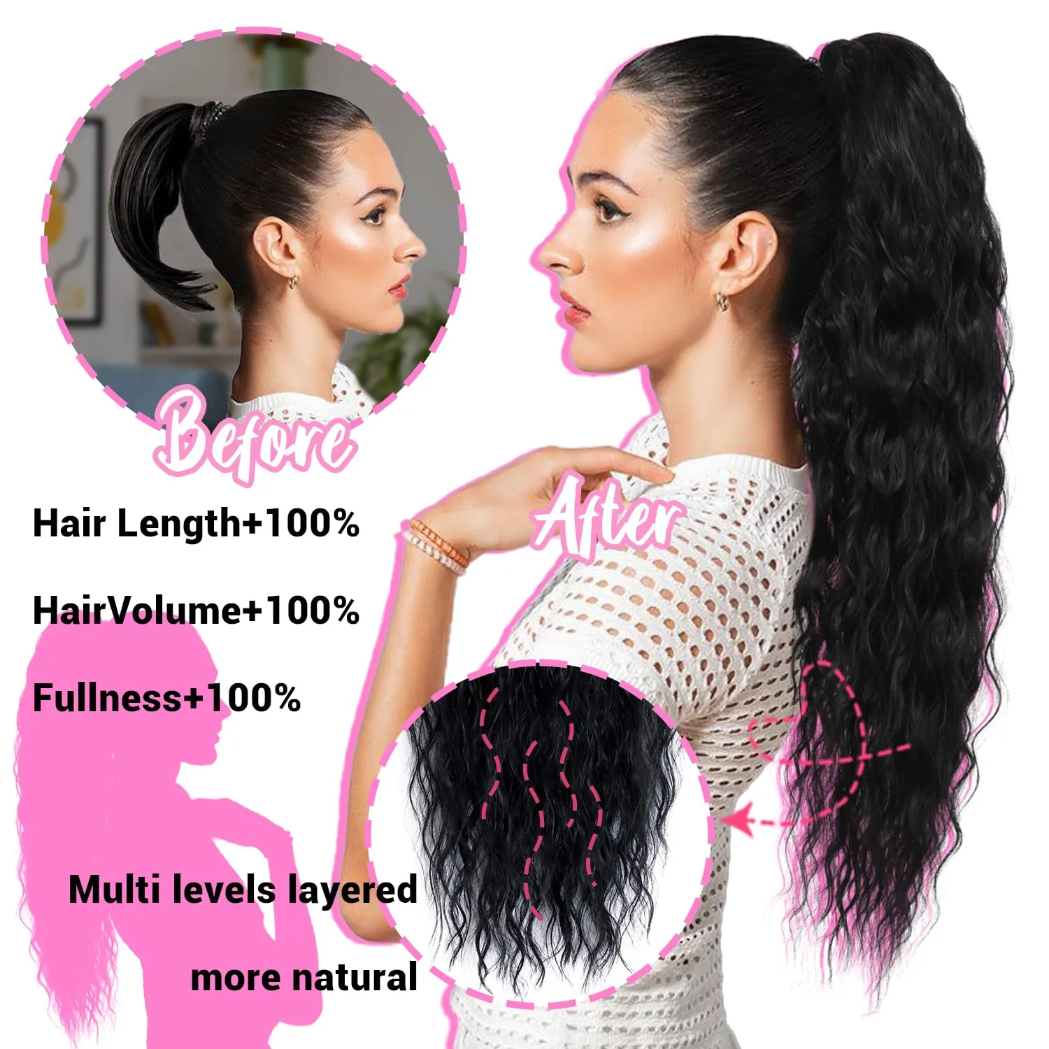 Mairead Red Ponytail Extension Drawstring Curly Ponytail for Women 26 Inch Burgundy Curly Wavy Pony Tails Hair Extensions Synthetic Hairpiece for Women Daily Party Use Wine Red 26inch 118#