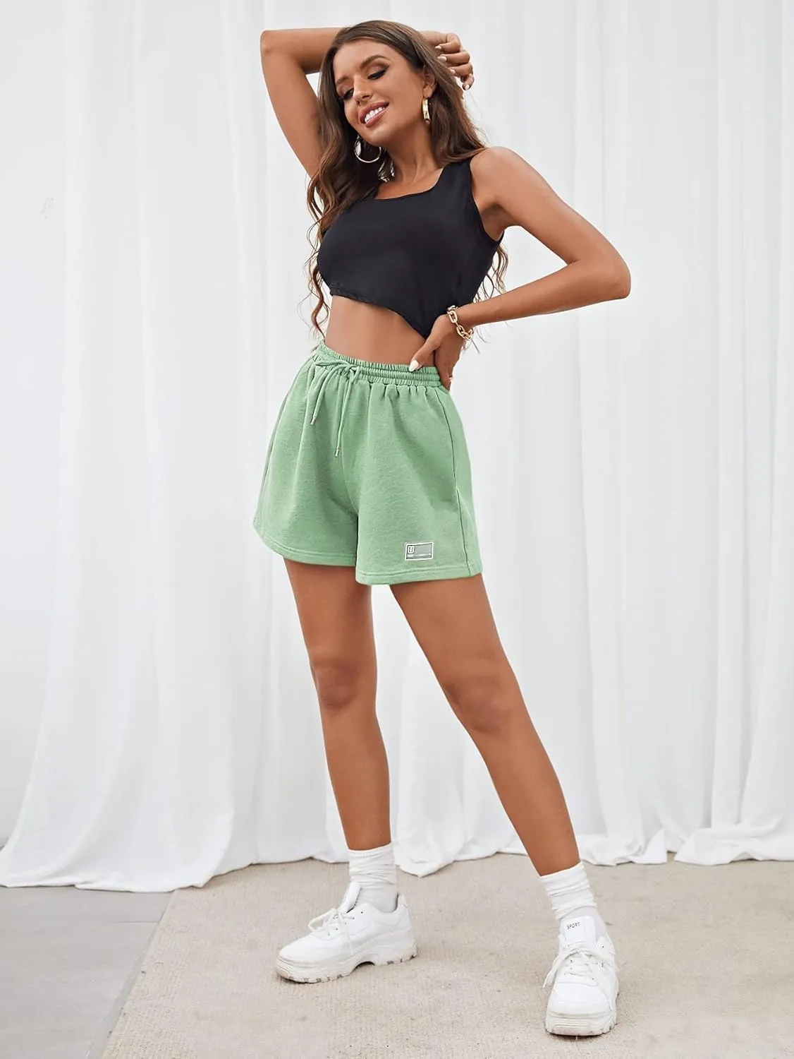 MakeMeChic Women's Casual Drawstring Waist Sweat Shorts Running Track Shorts
