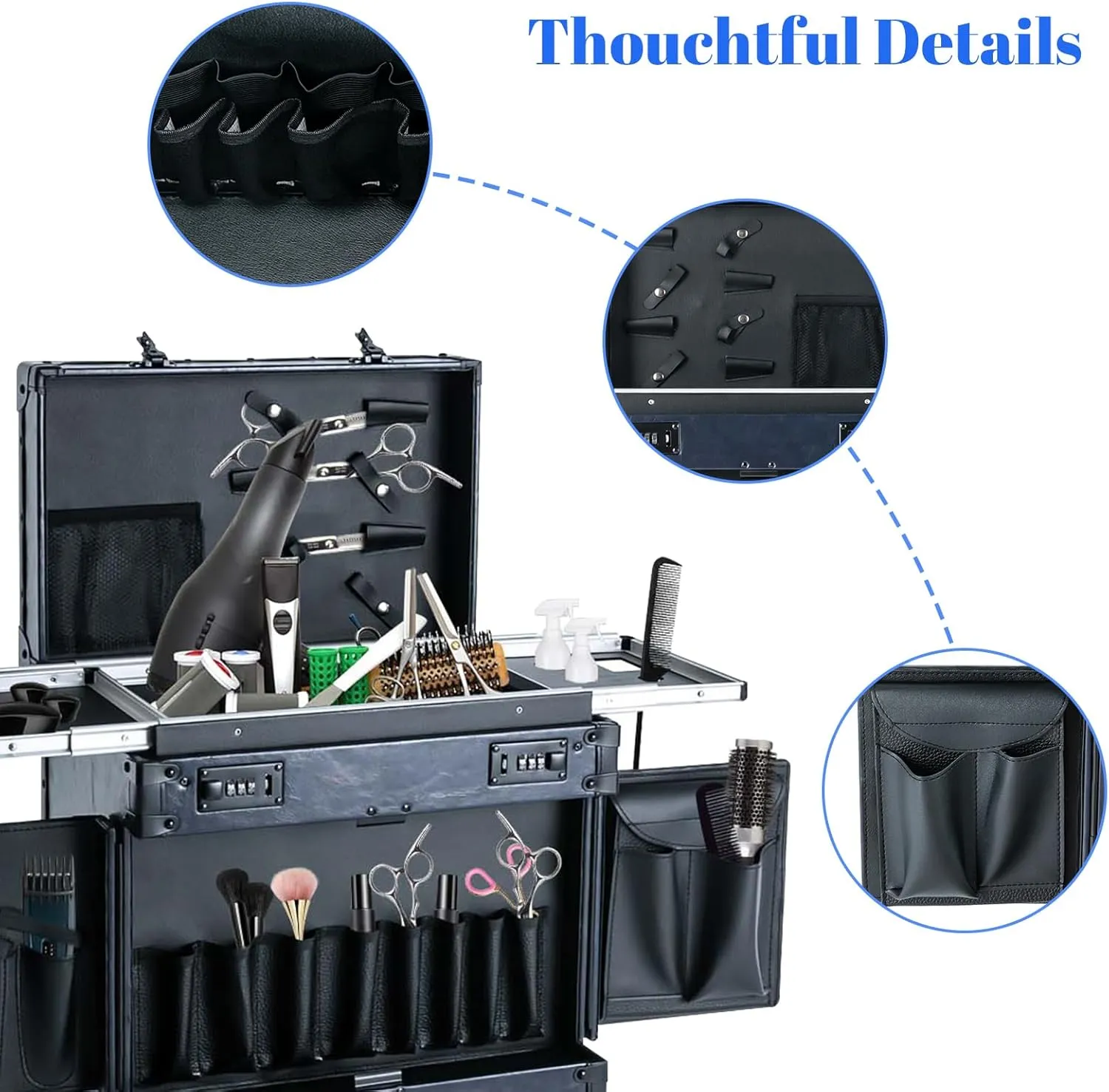 Makeup Rolling Case Large Rolling Nail Case with 360° Swivel Wheels Professional Makeup Train Case for Make Up Nail Hairstylists (Blue)