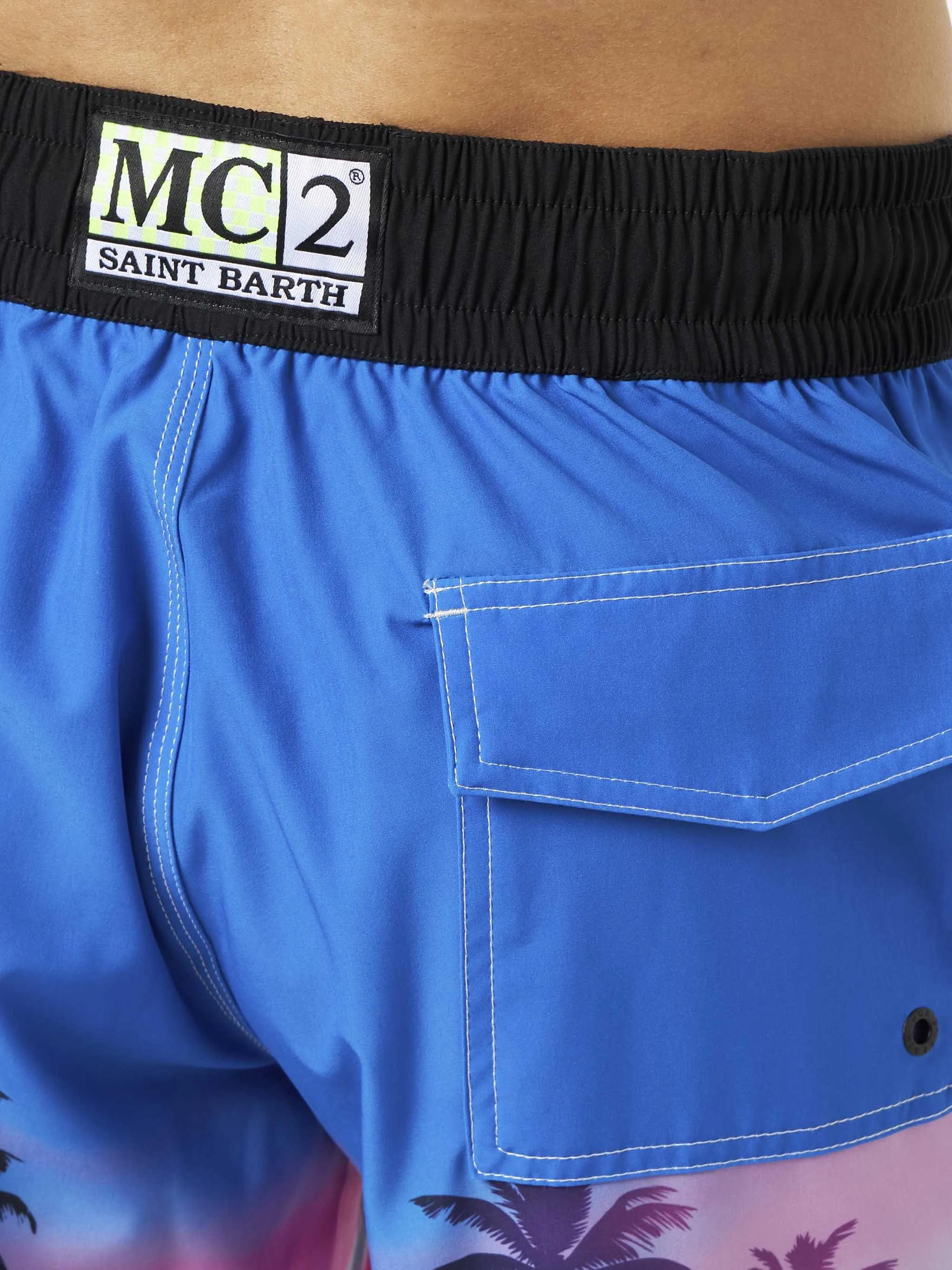 Man comfort and stretch surf shorts with palm print