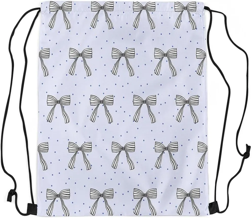 Manfei Cute Bowknot Draw String Bag,Dreamy Princess Style Bow-tie Polka Dots Drawstring Backpack for Gym Sports,Bowknots Kawaii Blue Large Capacity Sackpack,Waterproof