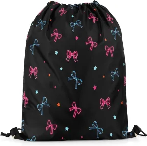 Manfei Cute Bowknot Drawstring Backpack,Cartoon Neon Pink Blue Bow-tie Starry Drawstring Bag,Romantic Princess Style Kawaii Black Draw String Bag Gym Packs Large Capacity,Lightweight