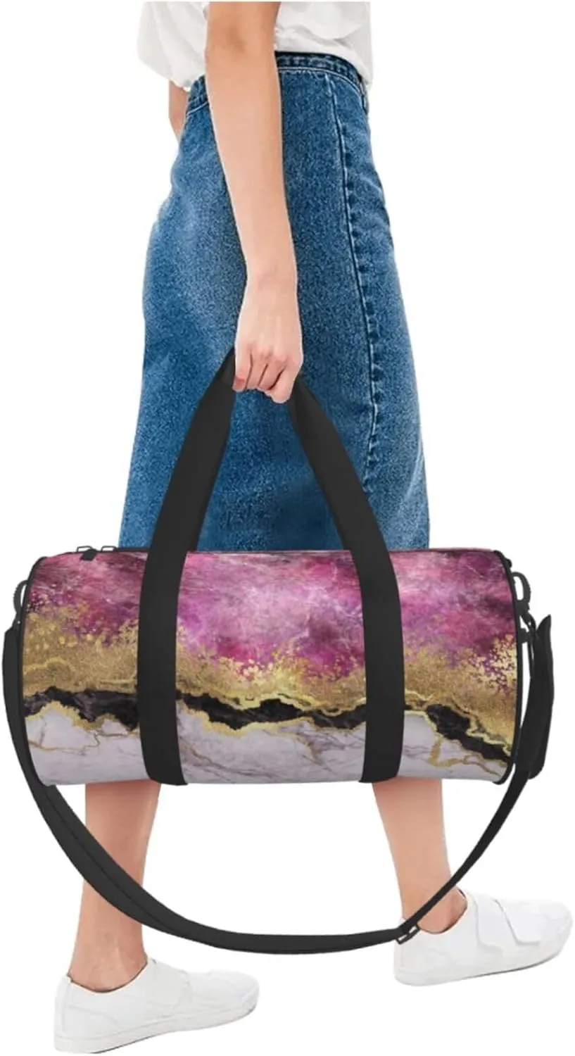 Marble Abstract Purple Pink Gold Modern Foldable Duffle Bag For Women - Workout Bag For Gym Men - Boy Gym Bag - Girls Small Weekender Duffel Bag - Packable Luggage Bag For Travel Sports
