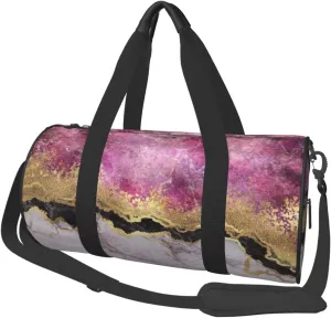 Marble Abstract Purple Pink Gold Modern Foldable Duffle Bag For Women - Workout Bag For Gym Men - Boy Gym Bag - Girls Small Weekender Duffel Bag - Packable Luggage Bag For Travel Sports