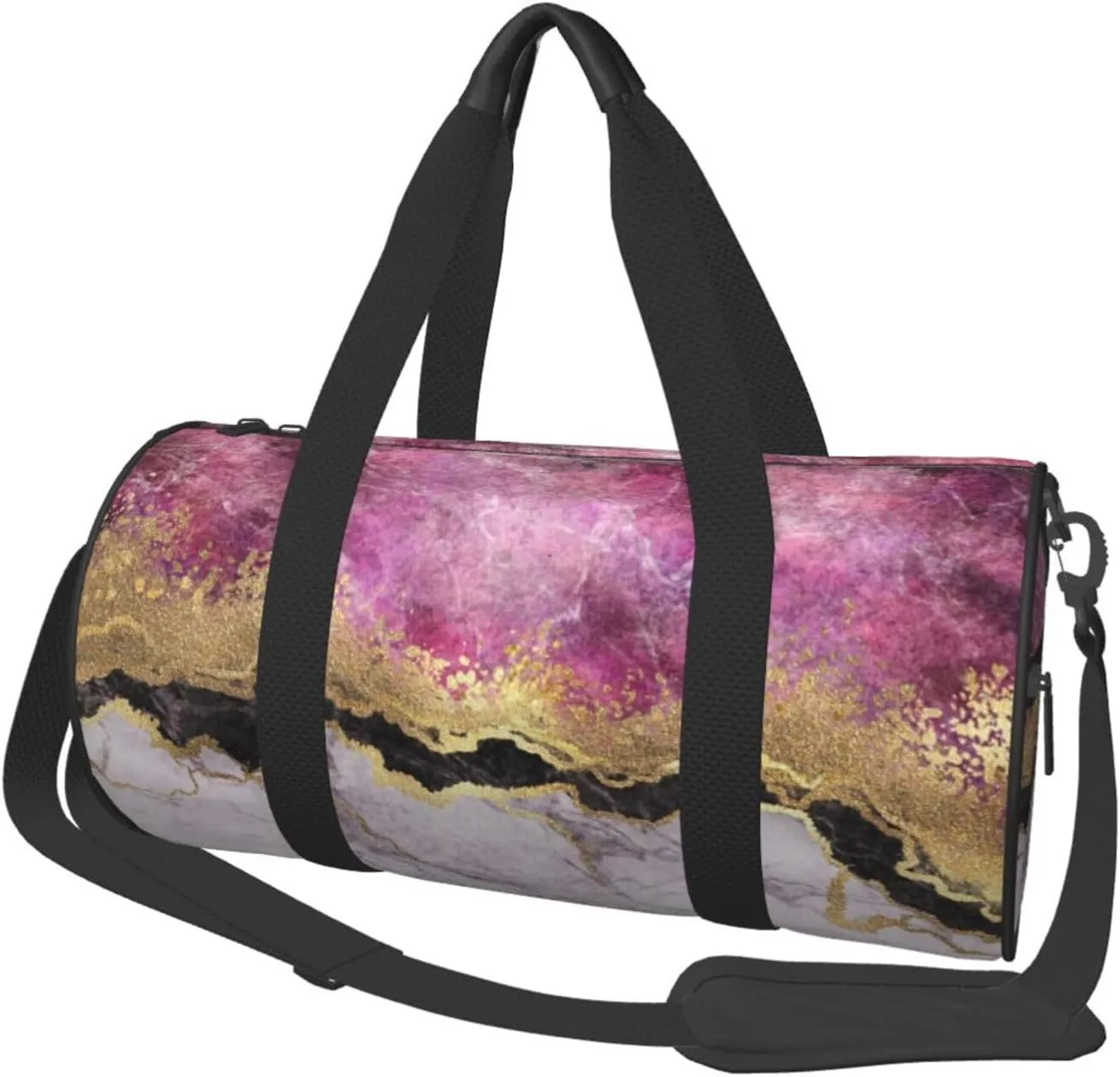 Marble Abstract Purple Pink Gold Modern Foldable Duffle Bag For Women - Workout Bag For Gym Men - Boy Gym Bag - Girls Small Weekender Duffel Bag - Packable Luggage Bag For Travel Sports