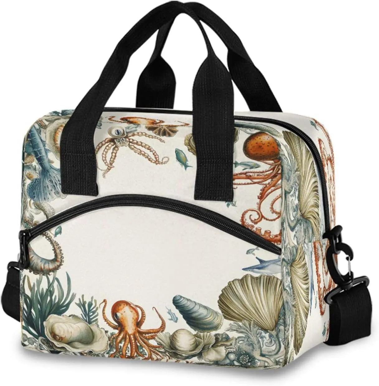 Marine Life Frame Lunch Box for Men Women Adults Insulated Lunch Bag Cooler Bag with Adjustable Shoulder Strap for Work Picnic Travel