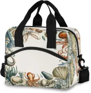 Marine Life Frame Lunch Box for Men Women Adults Insulated Lunch Bag Cooler Bag with Adjustable Shoulder Strap for Work Picnic Travel