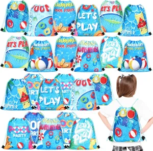 Marsui 24 Pcs Pool Party Favor Drawstring Bags Gift Goodie Candy Favors Bags for Birthday Party Supplies