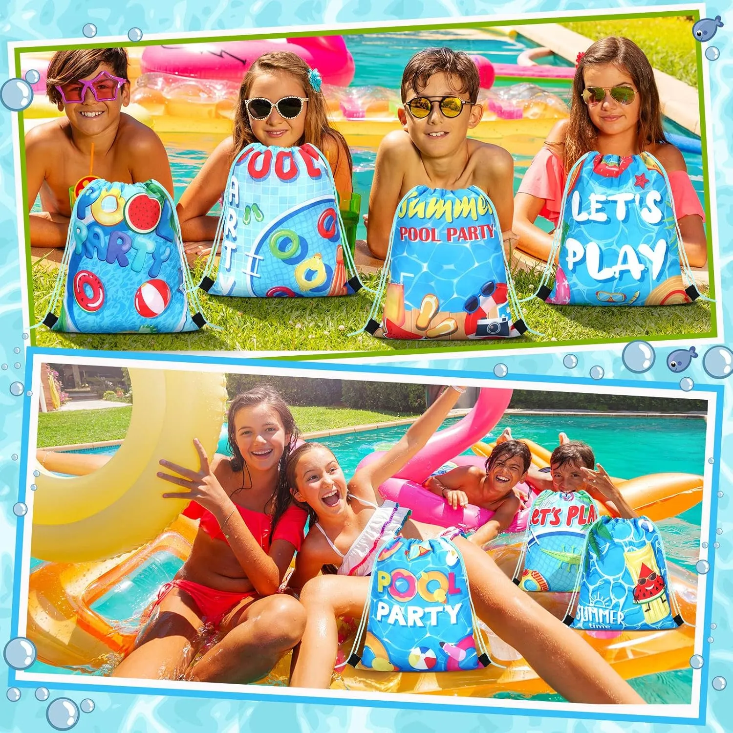 Marsui 24 Pcs Pool Party Favor Drawstring Bags Gift Goodie Candy Favors Bags for Birthday Party Supplies