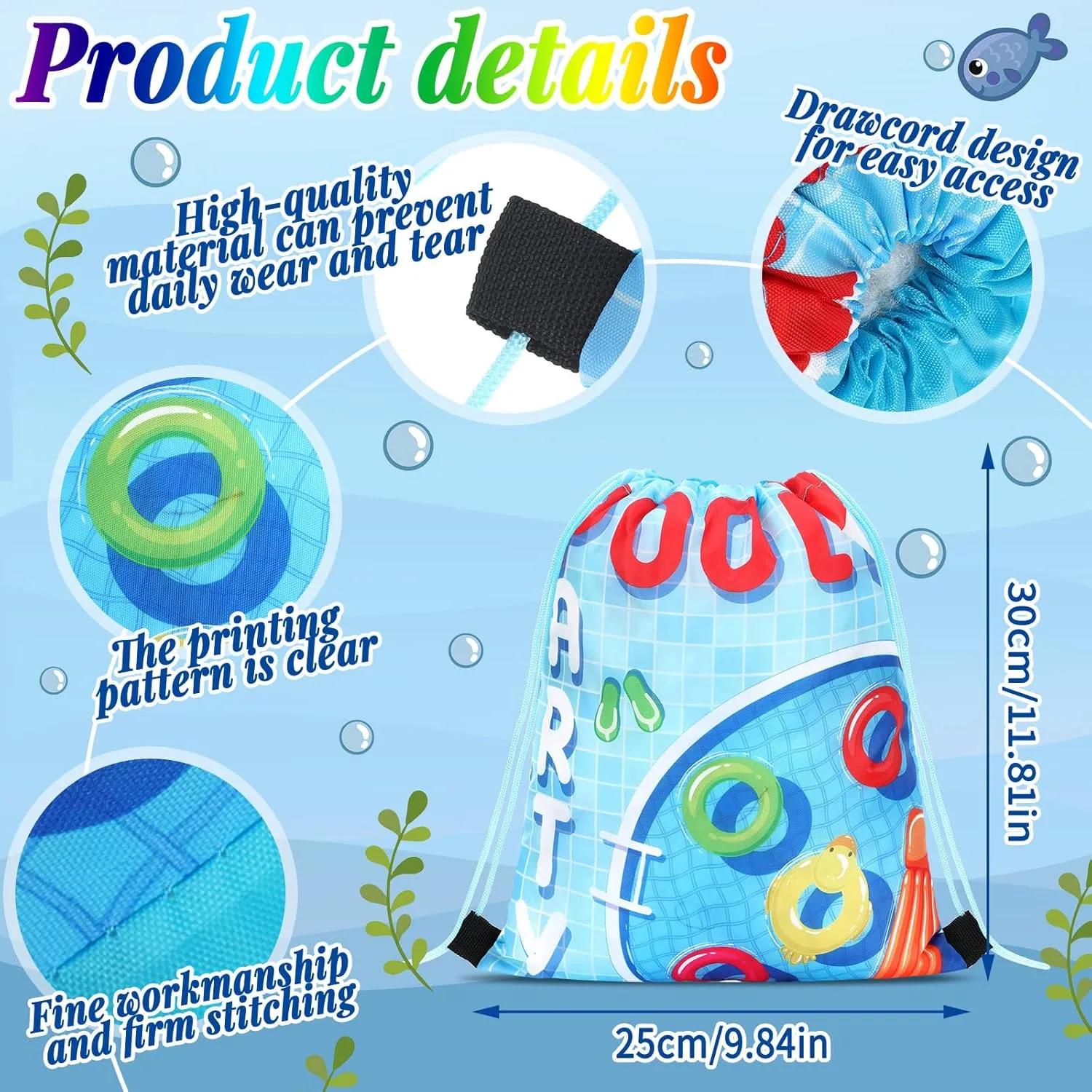 Marsui 24 Pcs Pool Party Favor Drawstring Bags Gift Goodie Candy Favors Bags for Birthday Party Supplies
