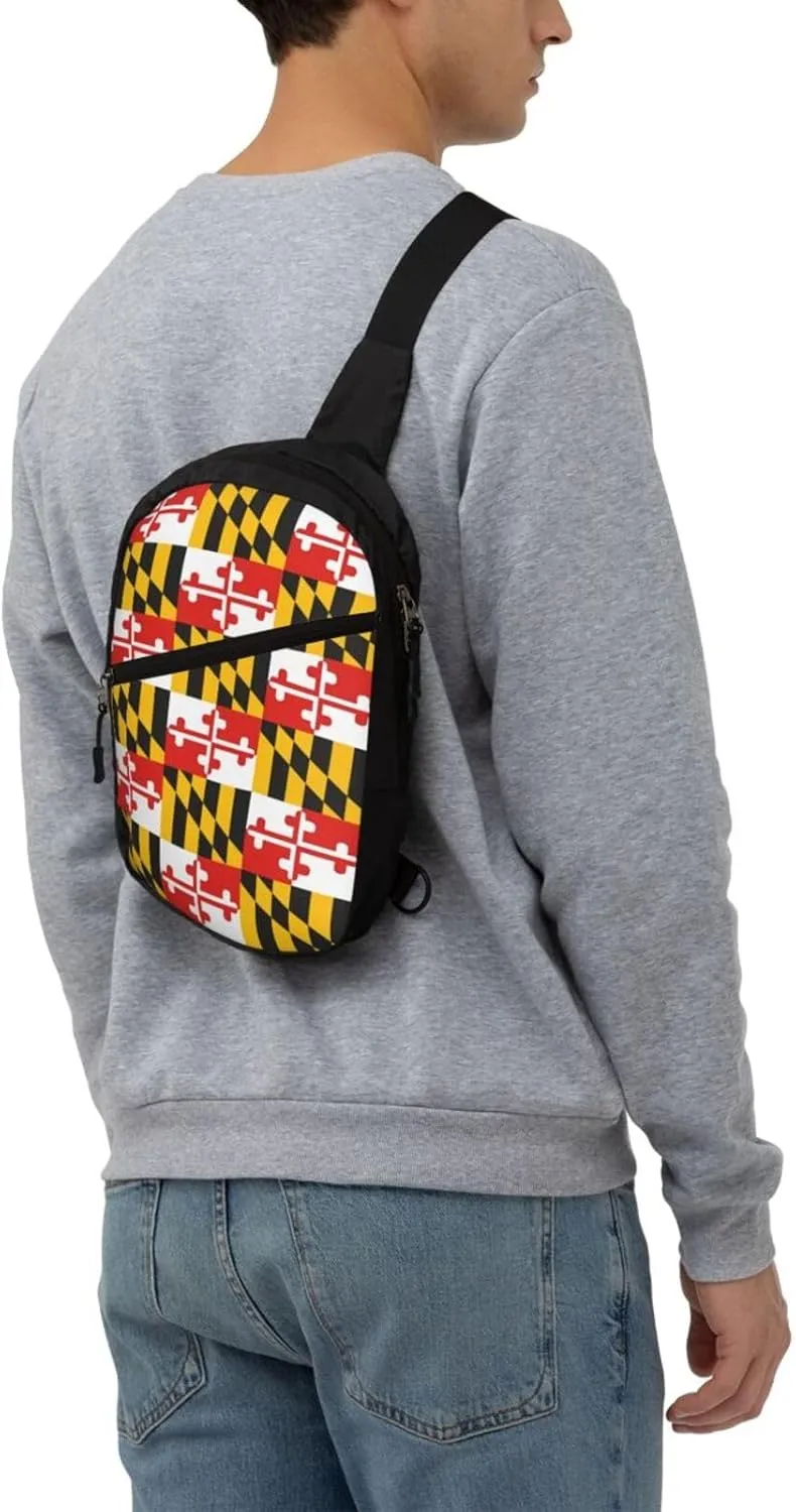 Maryland State Fla Packable Crossbody Bag Portable Sling Bags Foldable Travel Daypack Reusable Sports Shoulder Backpack Diagonally Chest Bag for Workout