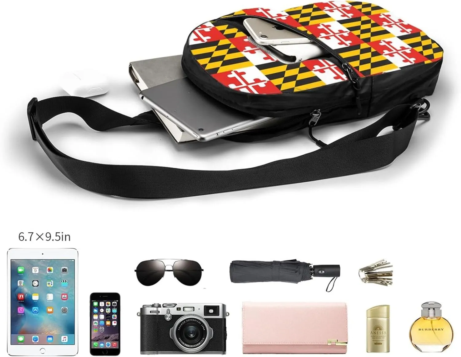 Maryland State Fla Packable Crossbody Bag Portable Sling Bags Foldable Travel Daypack Reusable Sports Shoulder Backpack Diagonally Chest Bag for Workout