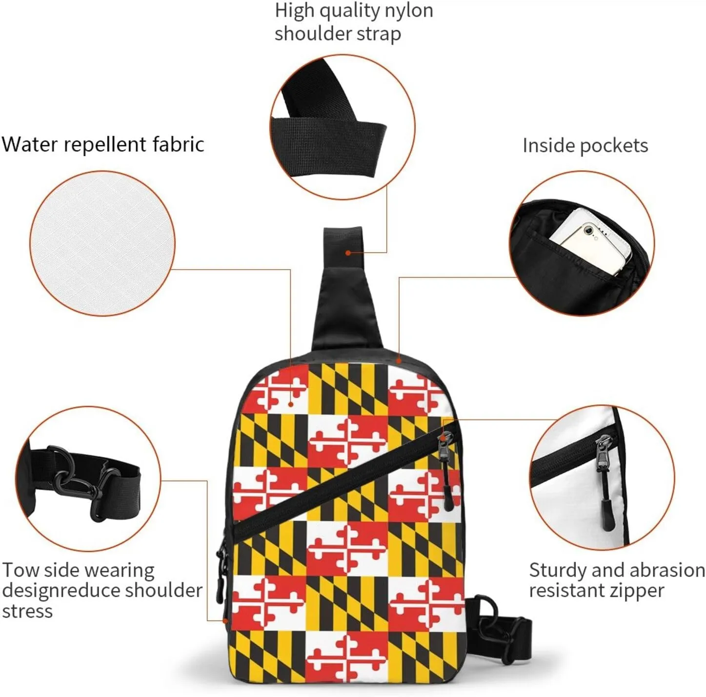 Maryland State Fla Packable Crossbody Bag Portable Sling Bags Foldable Travel Daypack Reusable Sports Shoulder Backpack Diagonally Chest Bag for Workout