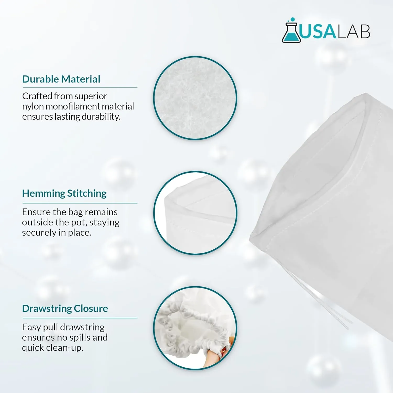 Material Socks for Industrial and Laboratory Liquid Solid Separation, Filtration Bag Accessory with Drawstring Closure, Extraction and Purification of Substances, 4 x 36 Inches 100 Micron