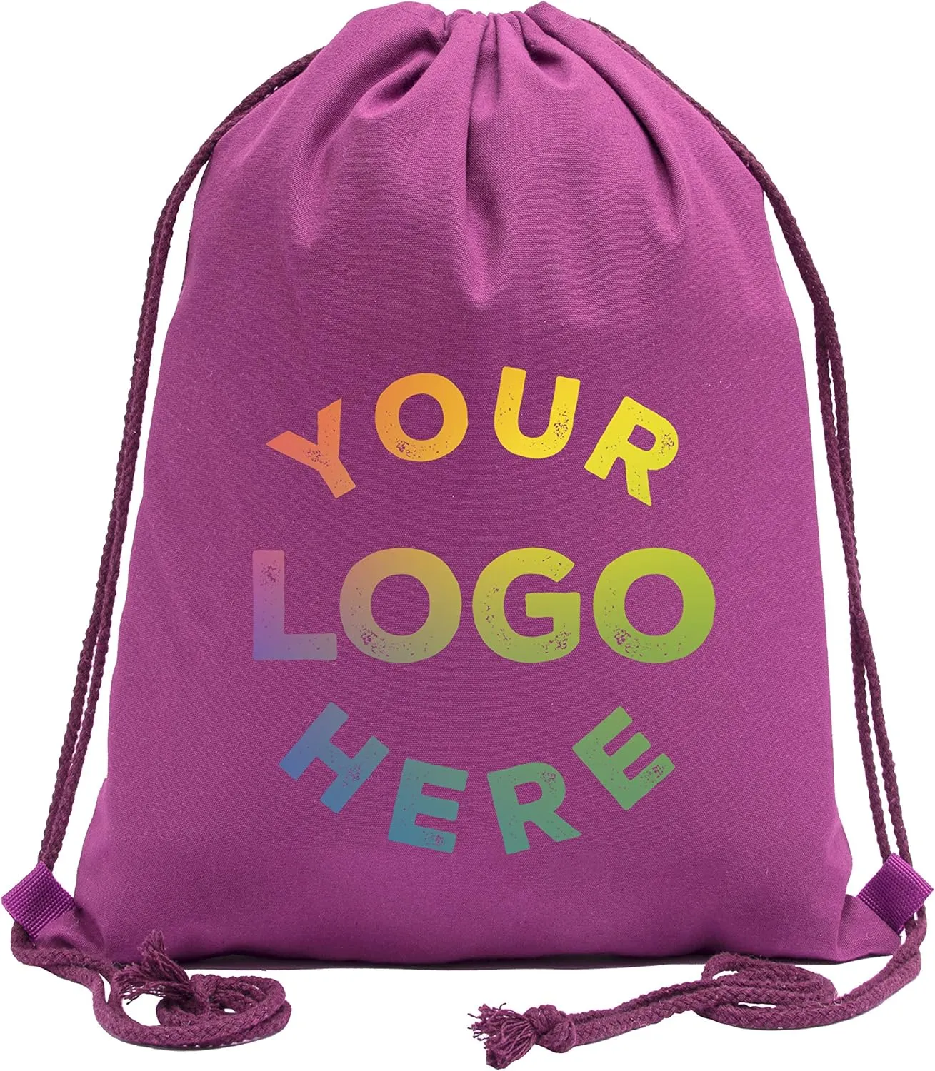 Mato & Hash Personalized Cotton Drawstring Backpacks, Your logo here Custom Cinch Sacks - Pink CE2725