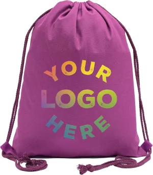 Mato & Hash Personalized Cotton Drawstring Backpacks, Your logo here Custom Cinch Sacks - Pink CE2725