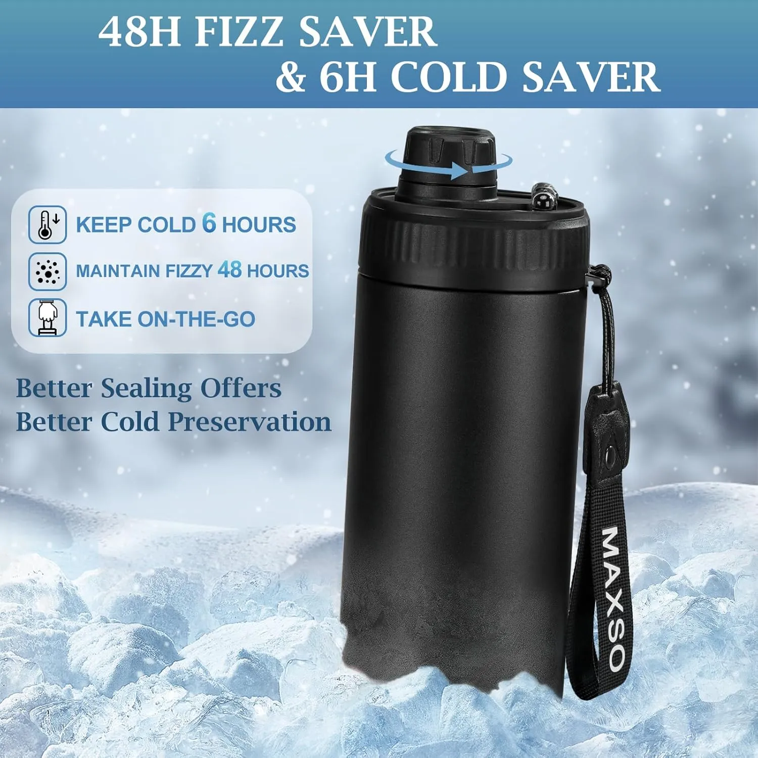 MAXSO Sealed Can Cooler Fizz Lid Can Cover for 12 oz Regular, Slim Skinny Cans & As Thermal Bottle, 4-in-1 Insulated Vacuum Stainless Steel Carbonated Cold Drink Holder - Black