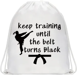 MBMSO Karate Drawstring Backpack Keep Training Until the Belt Turns Black Taekwondo String Bag Martial Arts Lovers Gym Sack Bag (Keep Training Backpack)