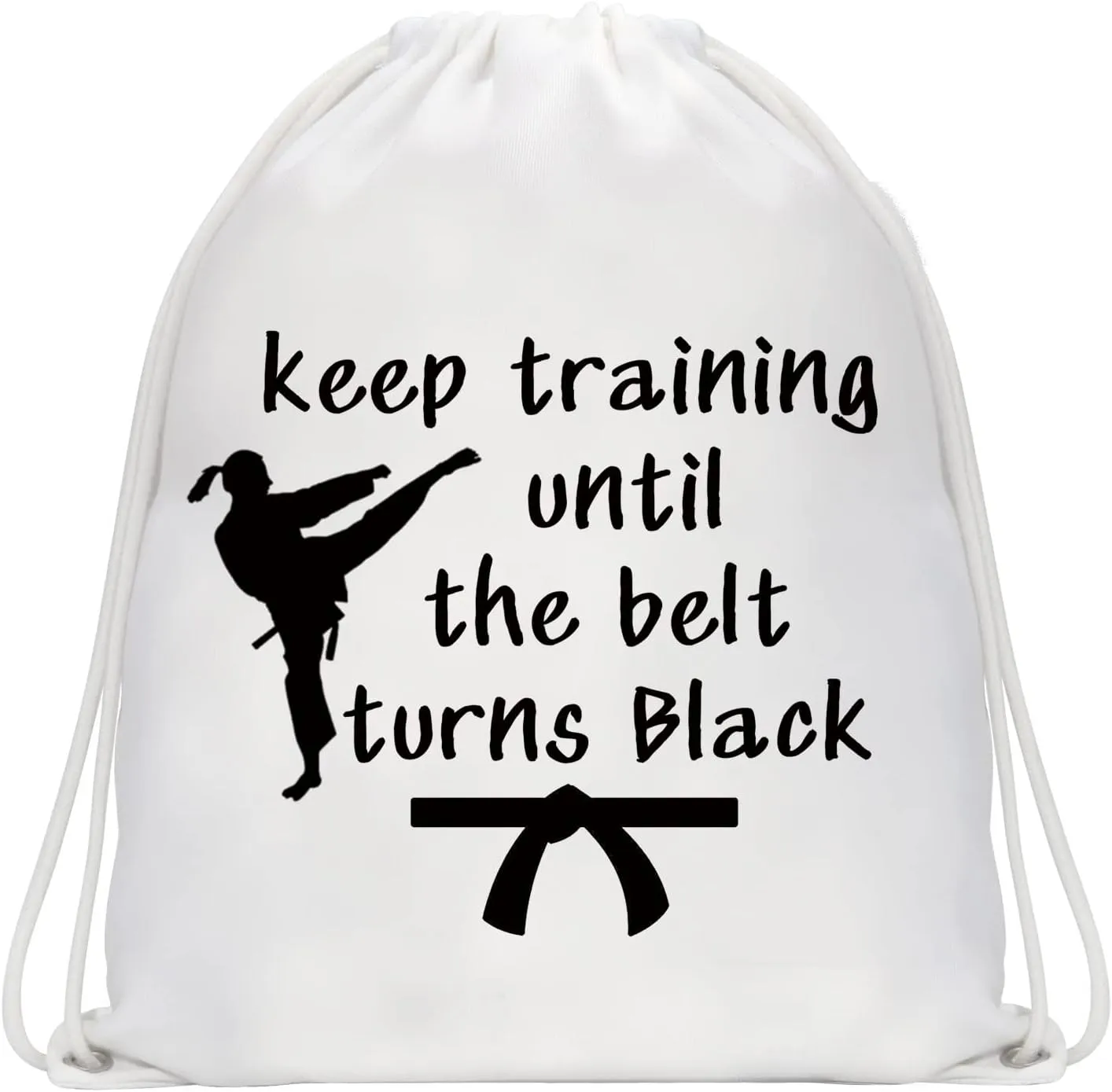 MBMSO Karate Drawstring Backpack Keep Training Until the Belt Turns Black Taekwondo String Bag Martial Arts Lovers Gym Sack Bag (Keep Training Backpack)