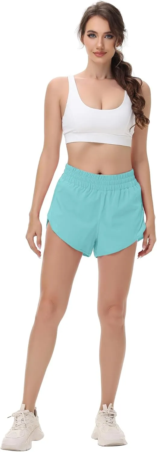 MCEDAR Women's Running Shorts Mesh Liner Quick Dry Athletic Gym Track Workout Shorts with Elastic and Zip Pocket