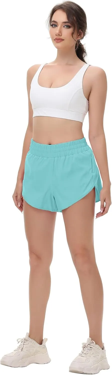 MCEDAR Women's Running Shorts Mesh Liner Quick Dry Athletic Gym Track Workout Shorts with Elastic and Zip Pocket