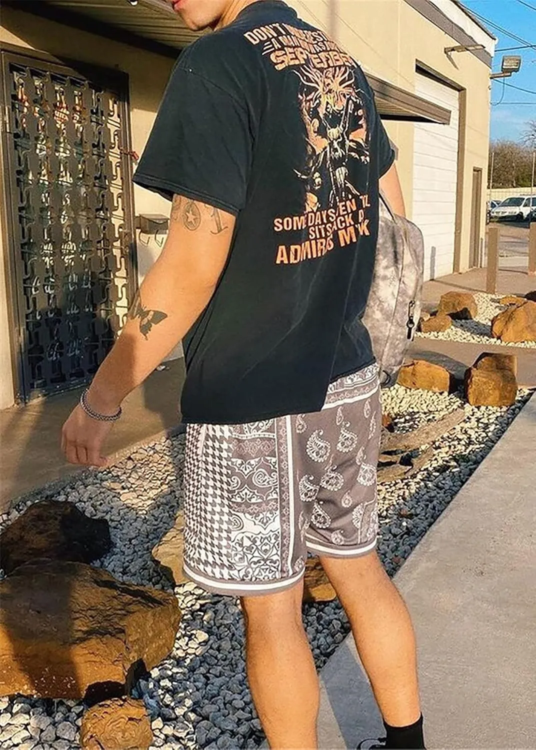 MECH-ENG Men's Paisley Shorts Mesh Graphic Bandana Print Boho Summer Beach Lightweight Drawstring Shorts