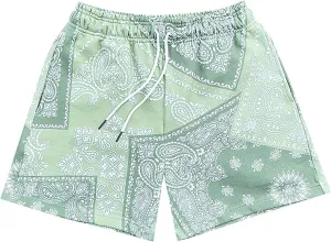 MECH-ENG Men's Paisley Shorts Mesh Graphic Bandana Print Boho Summer Beach Lightweight Drawstring Shorts