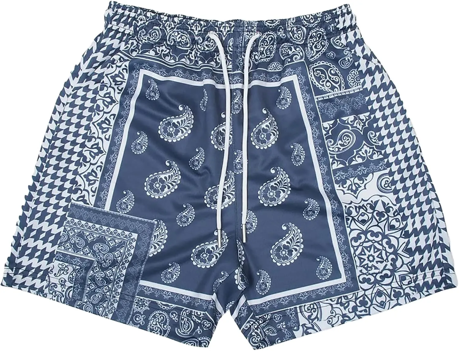 MECH-ENG Men's Paisley Shorts Mesh Graphic Bandana Print Boho Summer Beach Lightweight Drawstring Shorts