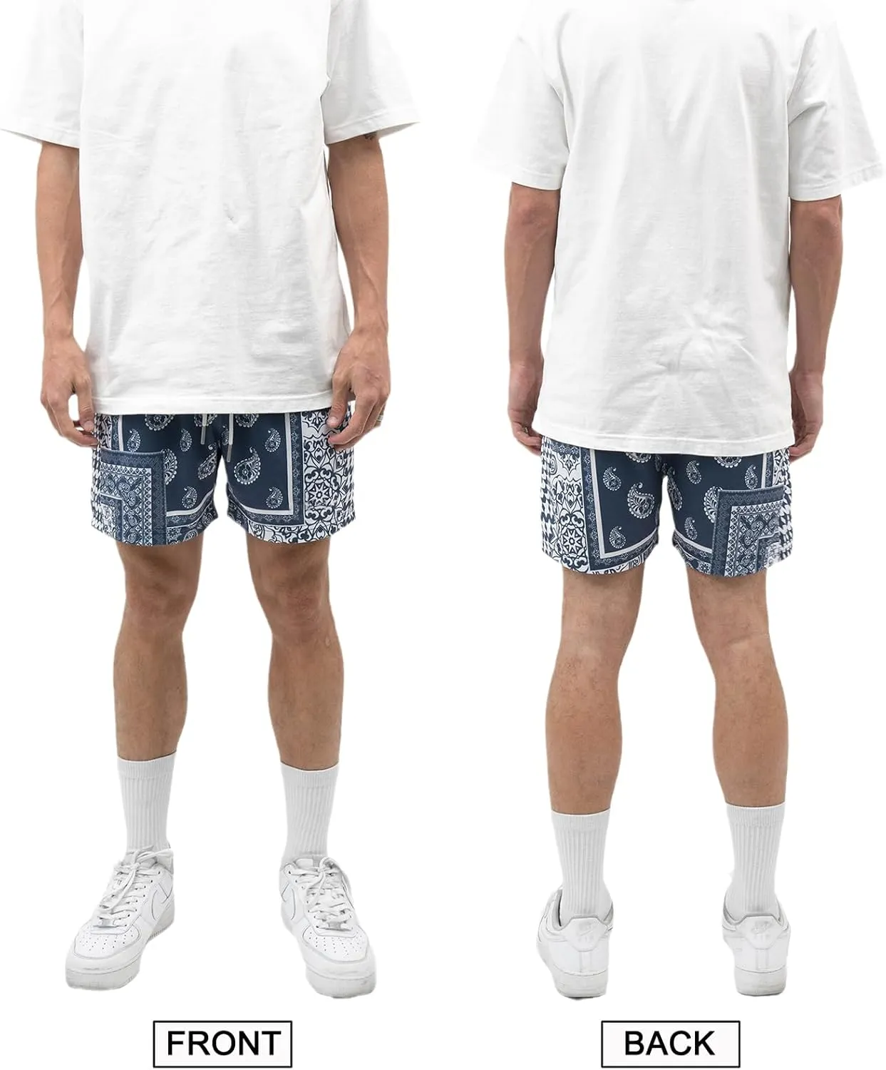 MECH-ENG Men's Paisley Shorts Mesh Graphic Bandana Print Boho Summer Beach Lightweight Drawstring Shorts