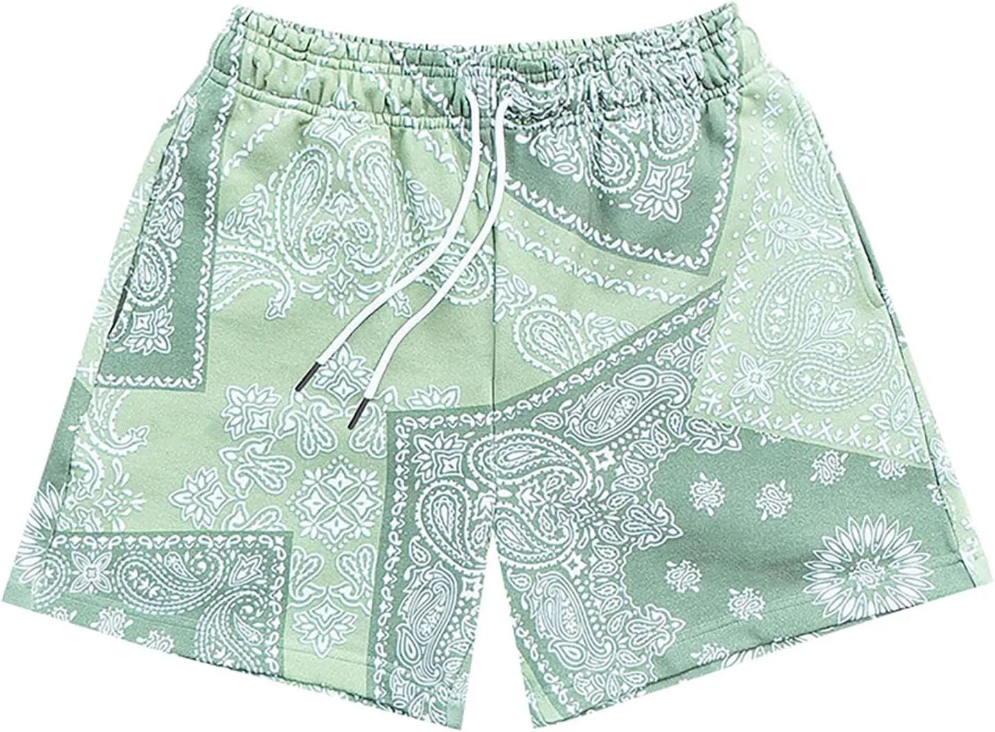 MECH-ENG Men's Paisley Shorts Mesh Graphic Bandana Print Boho Summer Beach Lightweight Drawstring Shorts