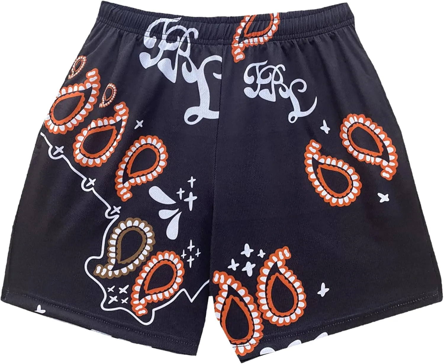 MECH-ENG Men's Paisley Shorts Mesh Graphic Bandana Print Boho Summer Beach Lightweight Drawstring Shorts