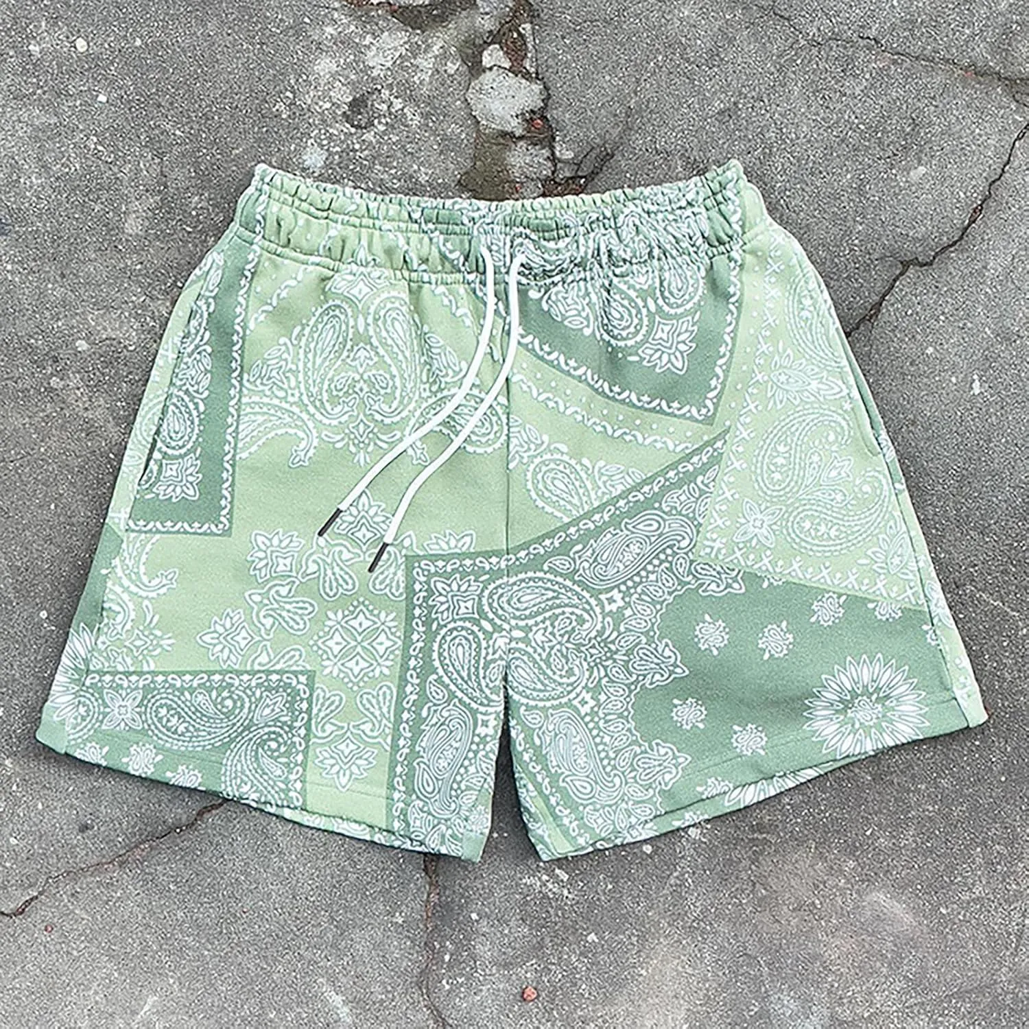 MECH-ENG Men's Paisley Shorts Mesh Graphic Bandana Print Boho Summer Beach Lightweight Drawstring Shorts