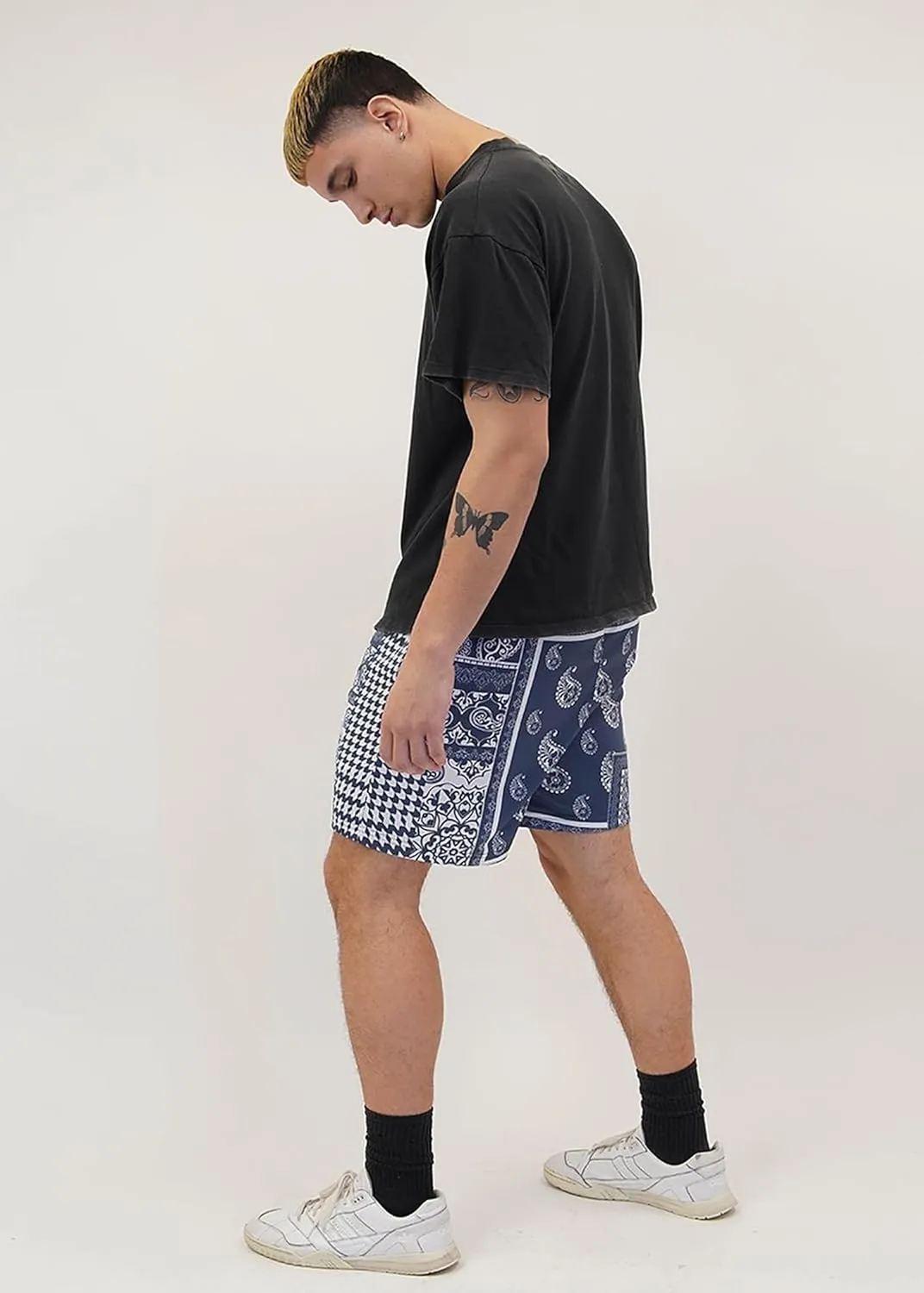 MECH-ENG Men's Paisley Shorts Mesh Graphic Bandana Print Boho Summer Beach Lightweight Drawstring Shorts