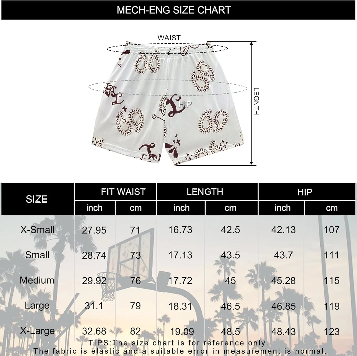 MECH-ENG Men's Paisley Shorts Mesh Graphic Bandana Print Boho Summer Beach Lightweight Drawstring Shorts
