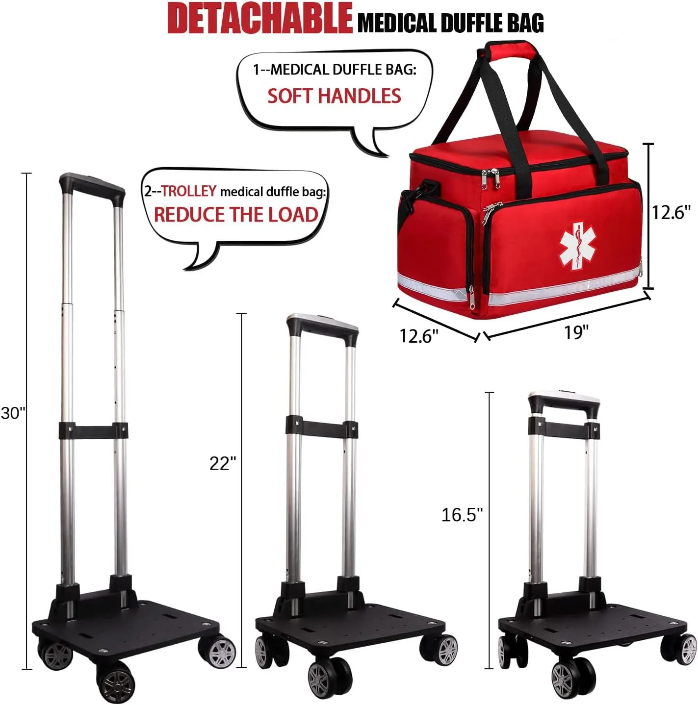 Medical Bag Rolling Roller Bag Trolley Duffel Nurses EMT CNA RN Empty for First Aid Responder Home Health Care Nursing Student Roll Duffle Bag Carry on Wheels Wheeled Work Physicians Doctor