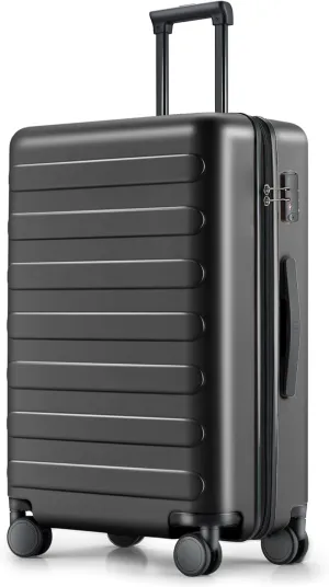 Medium Checked Luggage 24 Inch, Checking In Luggage with Smooth Spinner Wheels, Lightweight, Hard Shell PC Suitcase, Lightweight Travel Luggage, TSA Approved (Black, Rhine Basic)