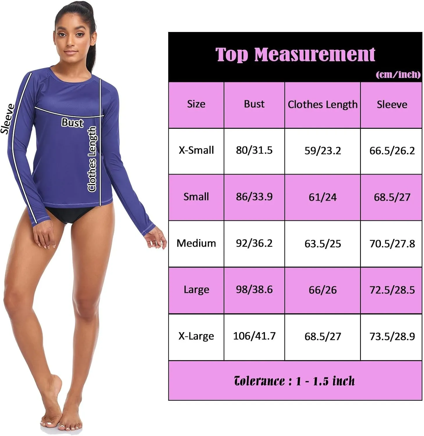 Medium Violet Red Stylish and Comfortable Womens Rash Guards with Sun Protection UPF 50 X-Small
