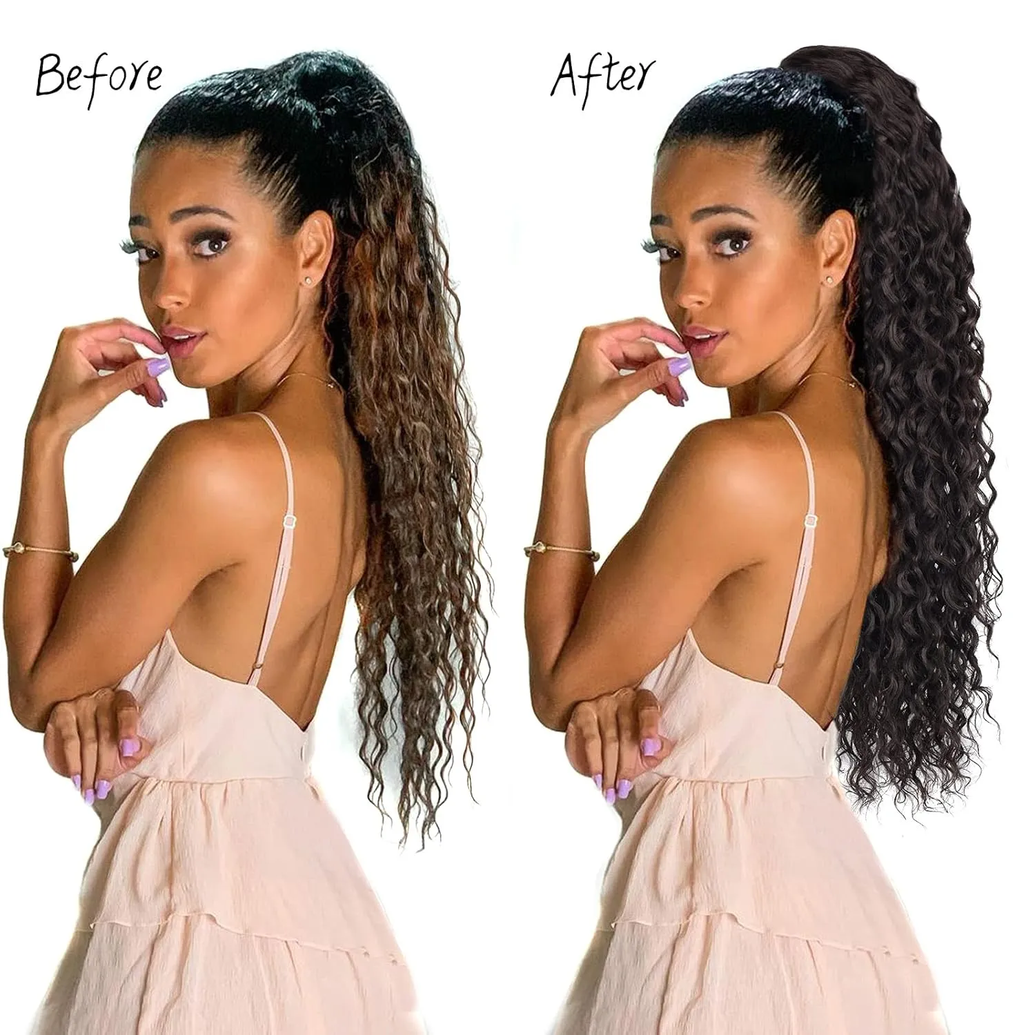 Meepo 24 Inch Curly Ponytail Extensions Synthetic Deep Wave Drawstring Ponytail For Black Women Human Hair Feeling With Clip In Thick Ponytail Hair Cholocate Brown Hairpiece(4#,160g) (24inch, 4#)