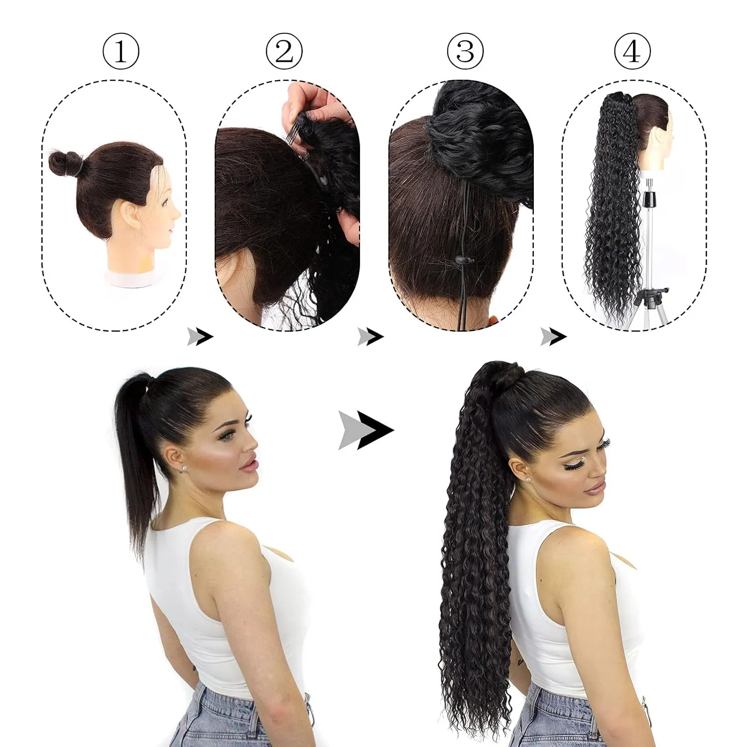 Meepo 24 Inch Curly Ponytail Extensions Synthetic Deep Wave Drawstring Ponytail For Black Women Human Hair Feeling With Clip In Thick Ponytail Hair Cholocate Brown Hairpiece(4#,160g) (24inch, 4#)