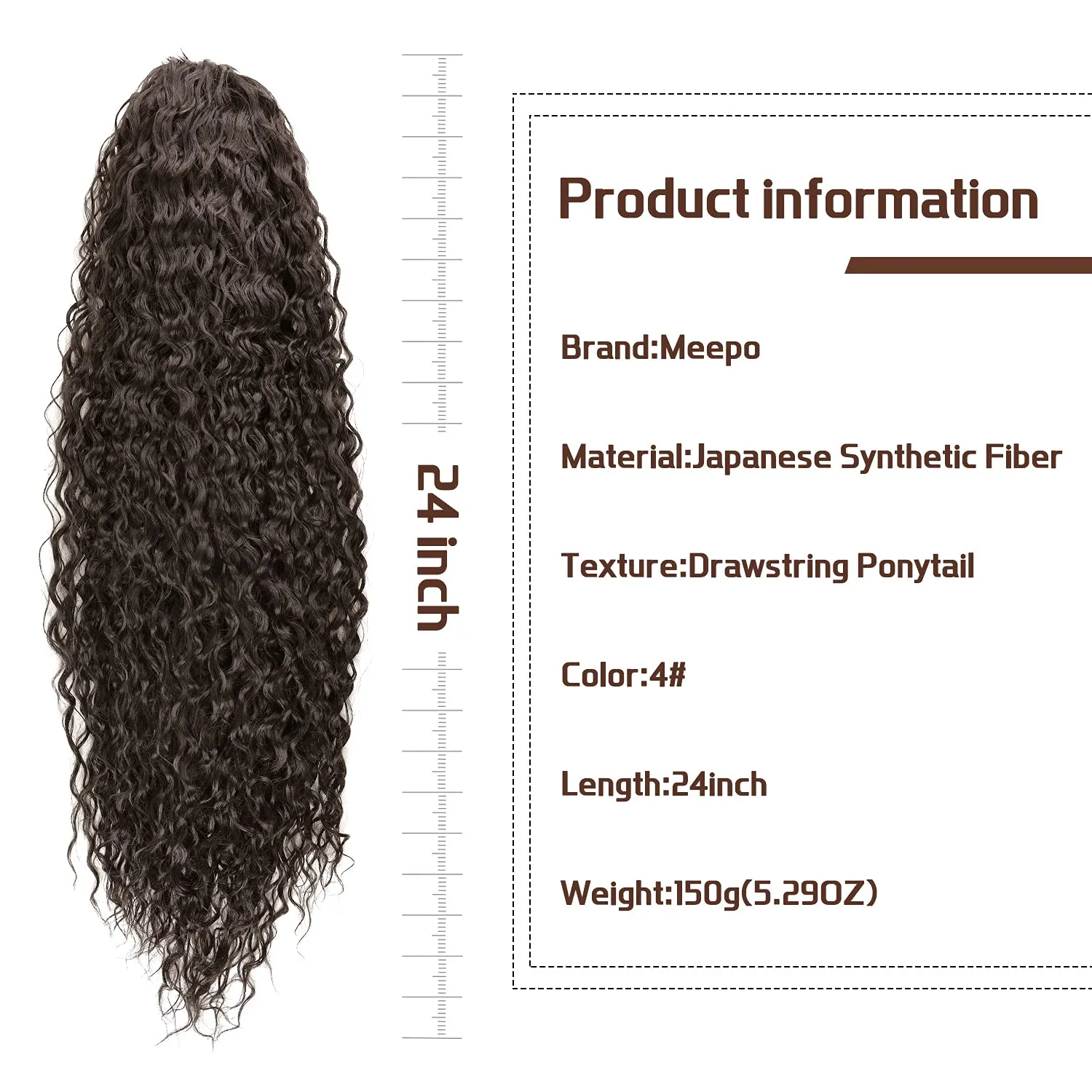 Meepo 24 Inch Curly Ponytail Extensions Synthetic Deep Wave Drawstring Ponytail For Black Women Human Hair Feeling With Clip In Thick Ponytail Hair Cholocate Brown Hairpiece(4#,160g) (24inch, 4#)