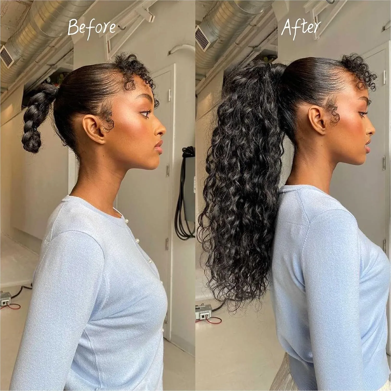Meepo 24 Inch Curly Ponytail Extensions Synthetic Deep Wave Drawstring Ponytail For Black Women Human Hair Feeling With Clip In Thick Ponytail Hair Natural Black Hairpiece(1b#,160g) (24inch, 1b#)