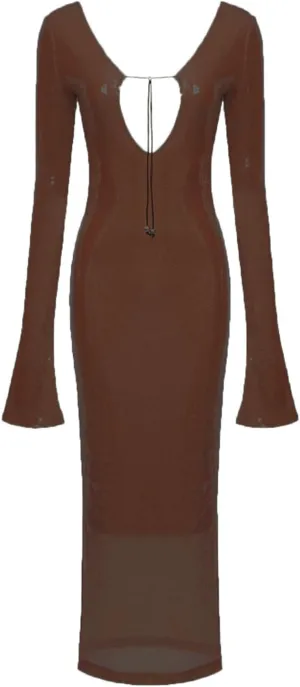 meilun Deep V Dress with Drawstring Long Sleeve Sequin Dress for Women Long Gown